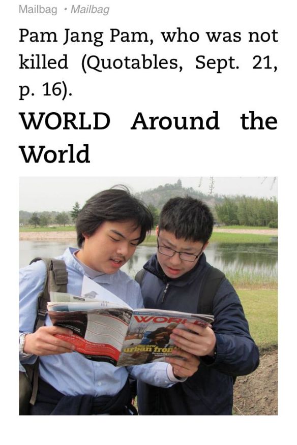 Screenshot from World Magazine on Kindle App for iPhone